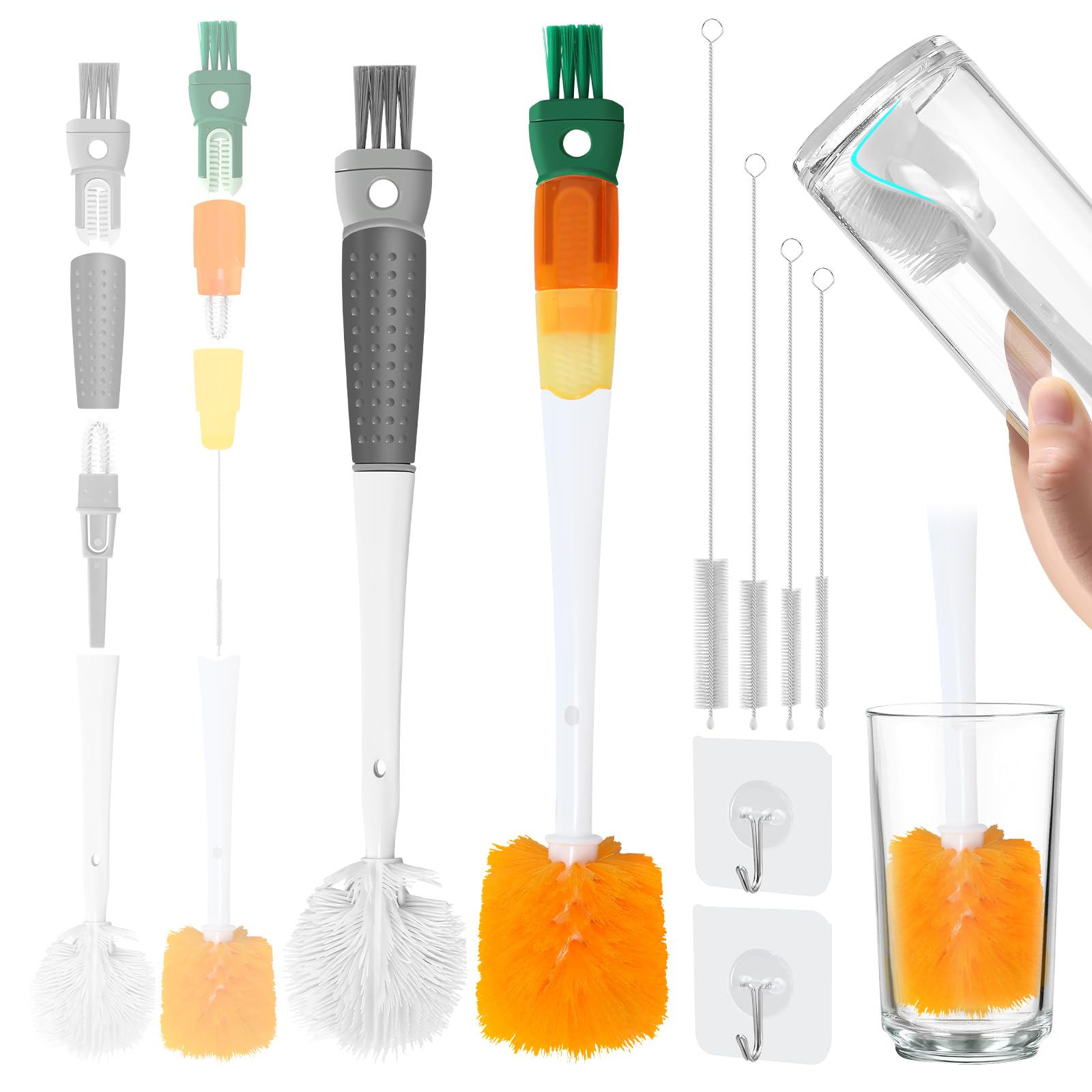 5-in-1 Flaschenbürste Set - 2 Stück Mit 5 Verschiedenen Bürstenköpfen