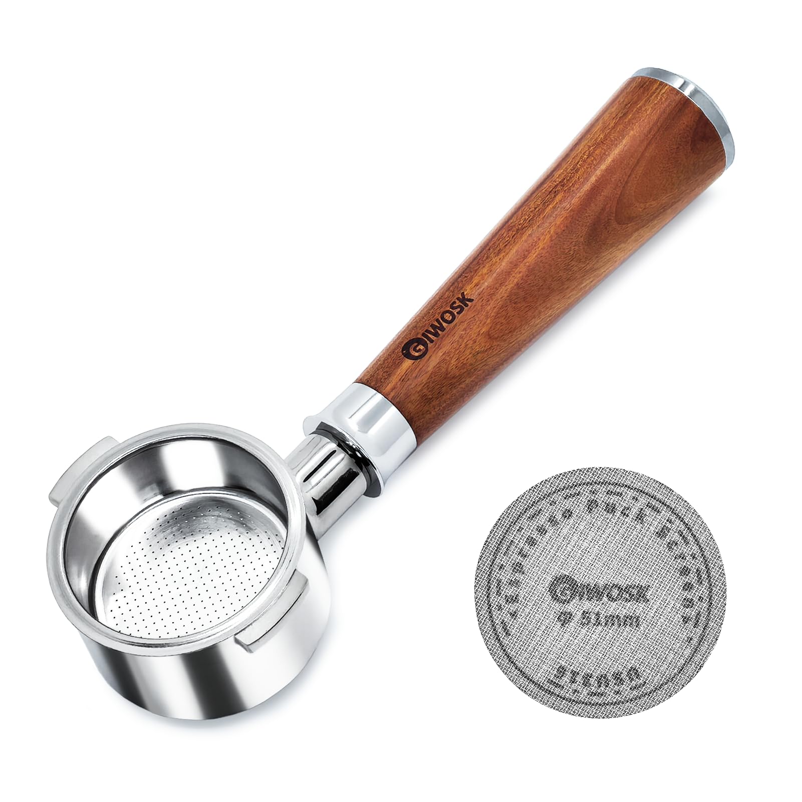 GIWOSK 51mm Bottomless Portafilter 2 Ears Espresso Portafilter Compatible with Delonghi ECP3420/EC155/BCO430/EC260 with Puck Screen Stainless Steel Filter Basket and Rosewood Handle