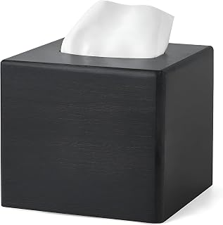Cover Square Open-Bottom Wood Holder Decorative Facial Cube Organizer Modern Farmhouse Decor for Bathroom Bedroom Dresser Living Room Office Dorm,Black