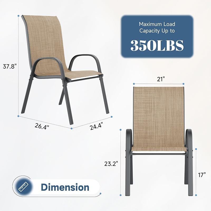 Amopatio Patio Chairs Set of 6, Outdoor Stackable Dining Chairs for All Weather, Breathable Garden Outdoor Furniture for Backyard Deck，Brown image 3