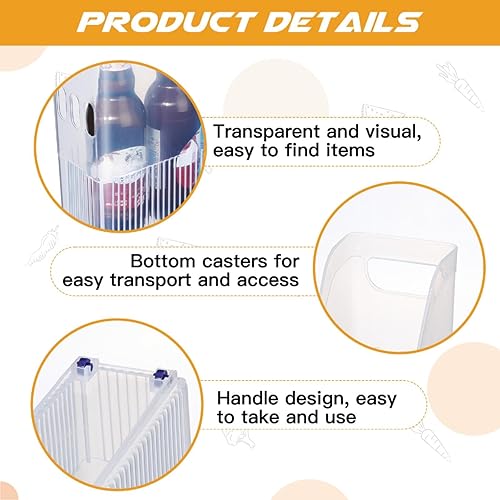 Miniatura 4 de 4 cubos organizadores de congelador con ruedas, organizadores de plástico, altos y estrechos, organizadores de cocina, despensa, contenedores de