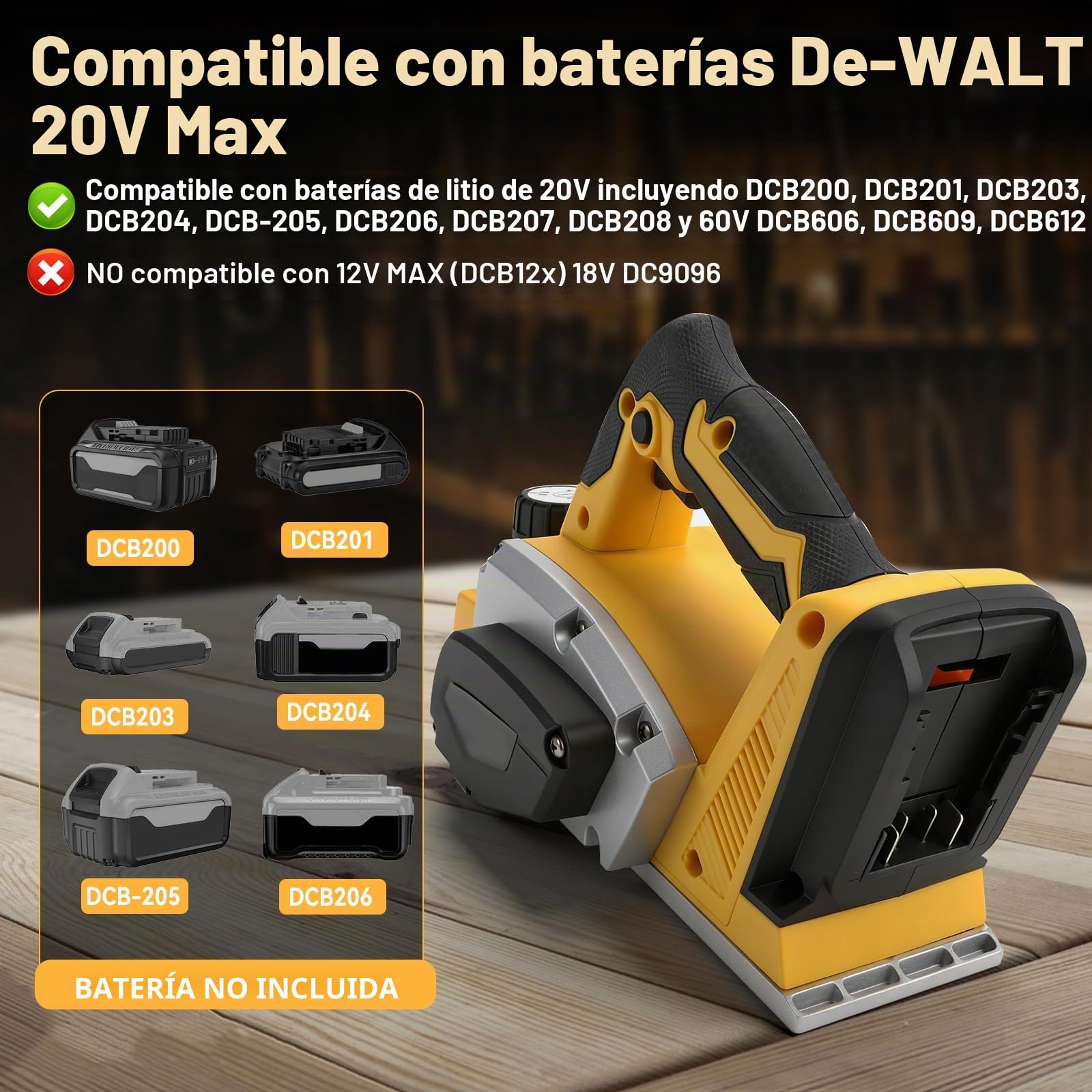 Cepillo de mano inalámbrico para baterías Dewalt de 18 V y 20 V, 15000 rpm sin escobillas, con ancho de corte de 82 mm, profundidad ajustable de 0-2 mm y bloqueo de seguridad para madera (solo