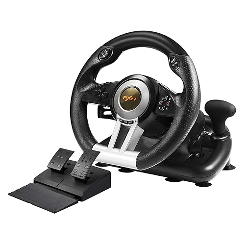 PXN PC Racing Steering Wheel, V3II USB Car Driving Simulator Race Gaming Steering Wheel with Pedals for Windows PC, PS3, PS4, Nintendo Switch, Xbox