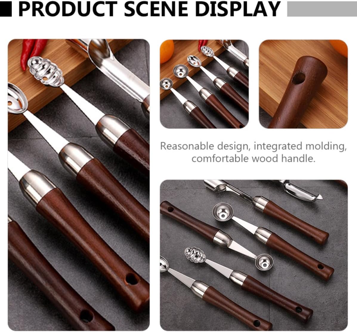 Fruit Baller Scoop Stainless Steel with Wood Handle, Coffee