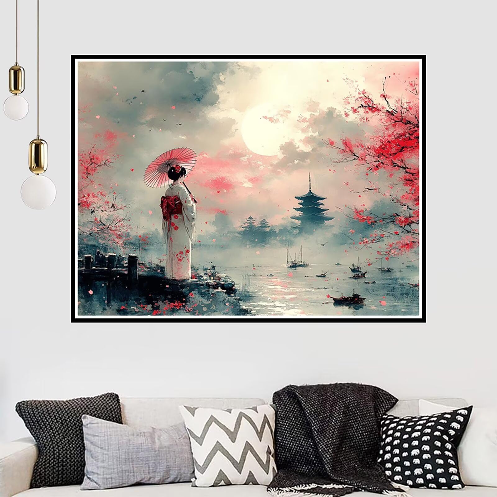 5D diamentowe malowanie Japonia, Diamentowe malowanie gejszy wzór DIY Diamentowe malowanie Dorośli DIY DIY DIY Pełny haft krzyżykowy diamentowy zestaw do dekoracji domu, prezent dla kobiet 80 x 60 cm