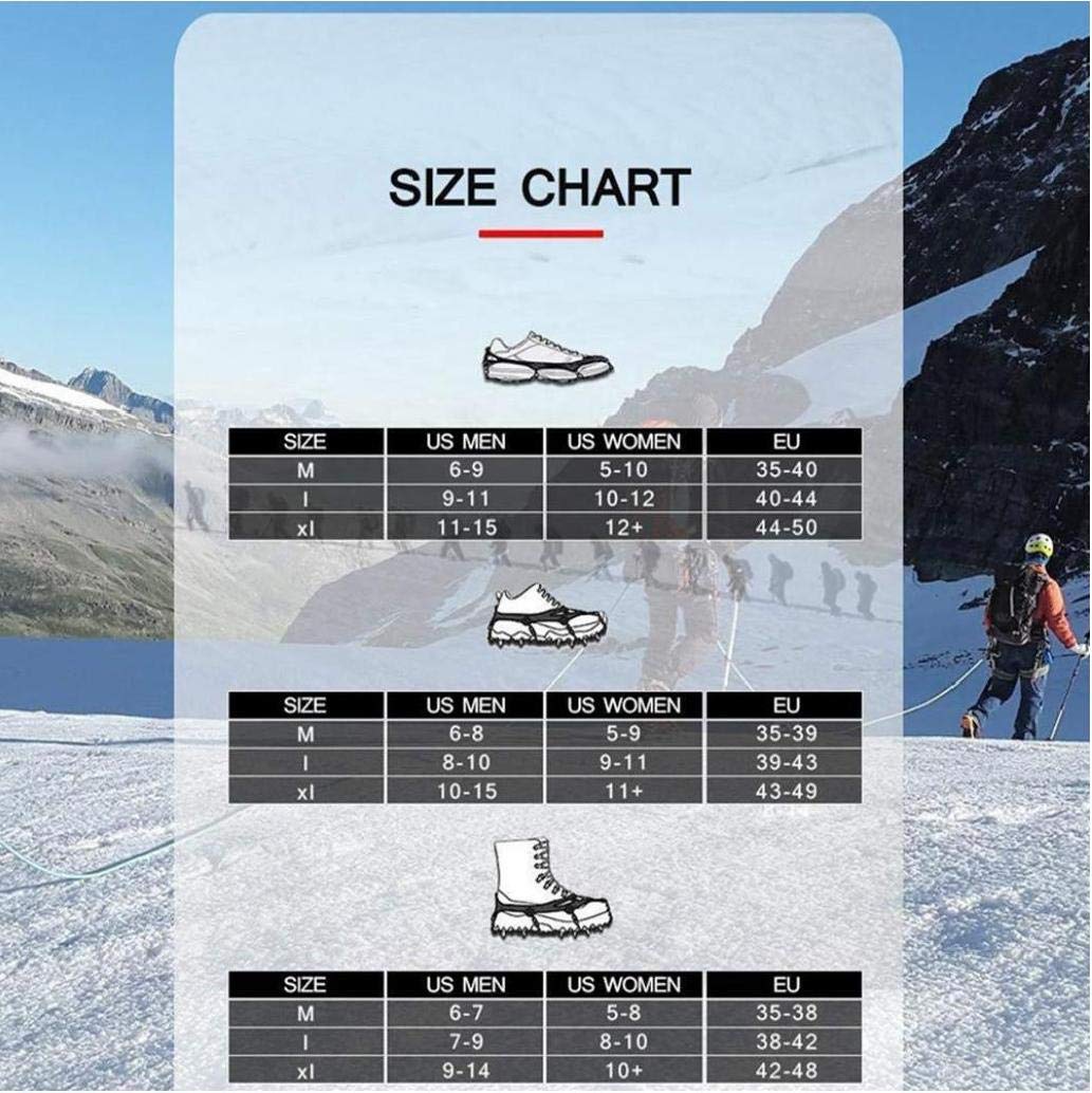 Ice Snow Grips, Traction Cleats Steigeisen für Schuhe mit 23 Edelstahlspikes zum Gehen, Joggen, Klettern, Wandern auf Schnee und Ice XL Black