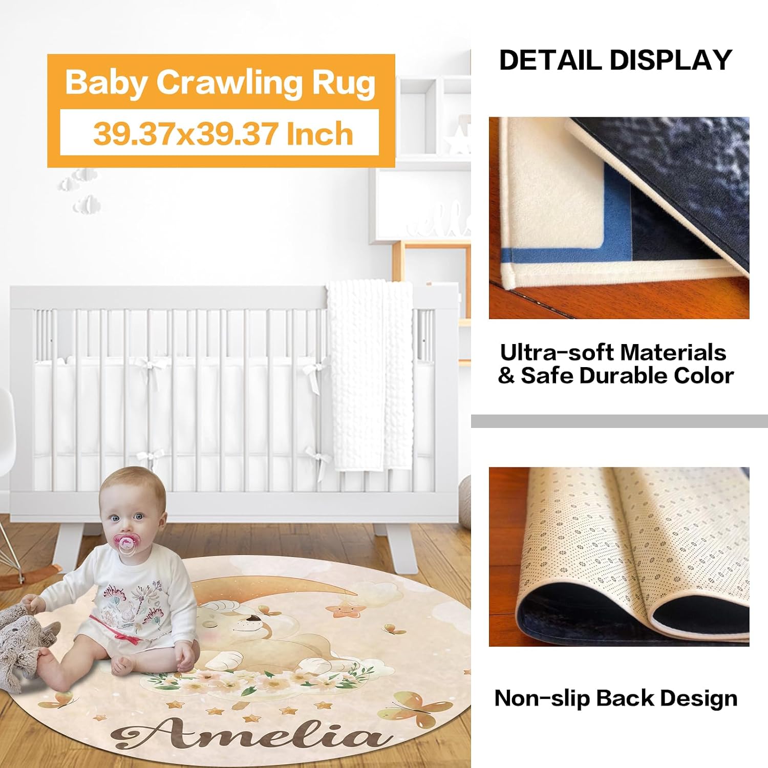 Custom Baby Crib Bedding Set - Moon Animal Personalized Name Nursery Bed 3 Pcs Set - Chic Soft Blanket, Sheet, Crawling Rug for Newborns Boys Girls Gifts Color12-Lion