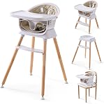 6-in-1 Chaise haute bébé en bois, siège booster, Hrusitoo Chaises haute convertibles pour bébés et tout-petits avec hauteurs réglables et bac à lave-vaisselle amovible