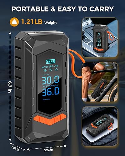 Miniatura 7 de Inflador de neumáticos, compresor de aire portátil, bomba de aire inalámbrica de 160 PSI y 25000 mAh para neumáticos de automóvil con medidor de