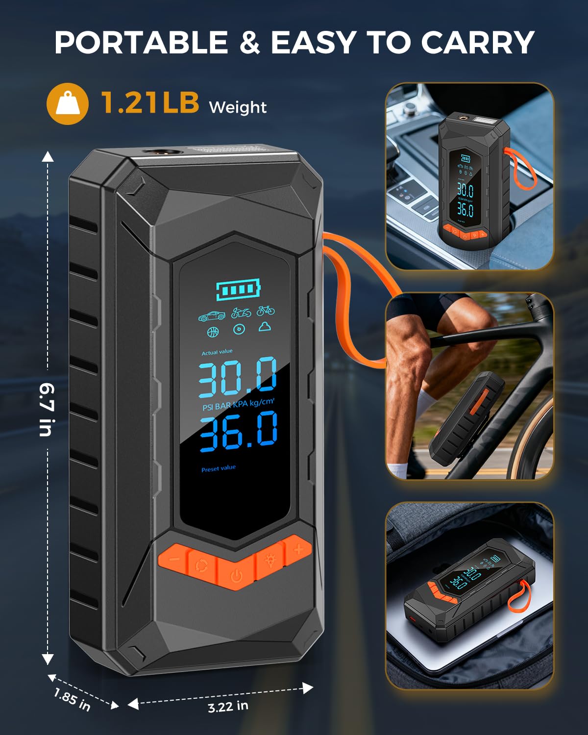 Tire Inflator Portable Air Compressor 160 PSI 25000mAh Cordless Air Pump for Car Tires with Digital Pressure Gauge — view 7