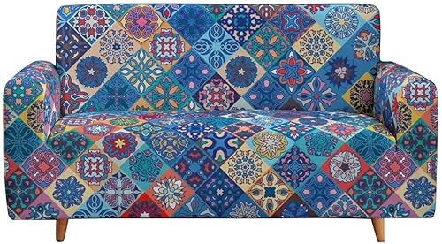 Funda elástica para sofá con estampado bohemio, funda elástica para sofá floral con mandala, protector universal de muebles para sofás de 3 plazas