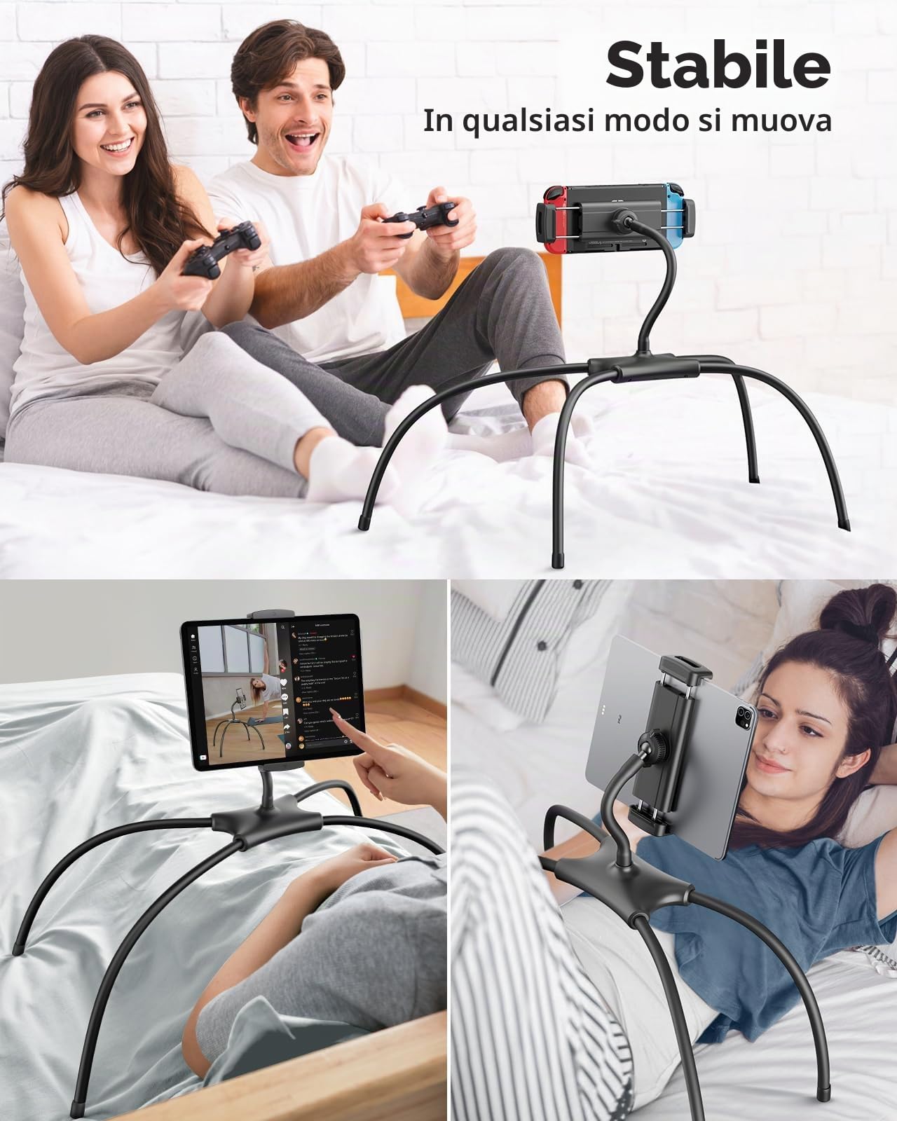 SAIJI Supporto tablet letto, supporto per tablet con design ergonomico migliorato, supporto portatile iPad letto adatto a telefoni, tablet, monitor portatili, Switch e altri dispositivi da 4,7"-17,3"