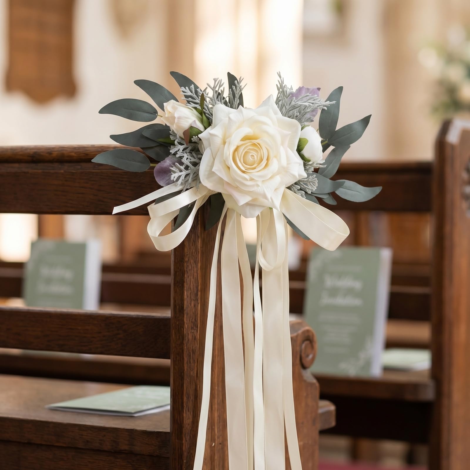 Naapesi Set di 2 Decorazioni Floreali per Specchietti Retrovisori Matrimonio Bianco Latte - Eleganti Fiori Artificiali con Nastri per Auto degli Sposi - Addobbi Auto Matrimonio Raffinati