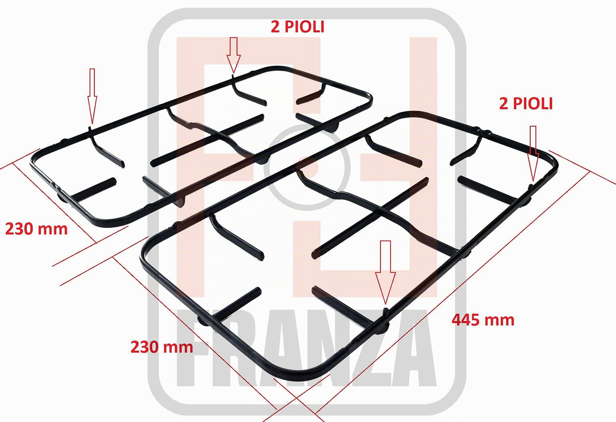 Tecnogas - Kit 2 griglie in ferro smaltato nero lucido 445 x 230 mm. per cucina piano cottura 4 fuochi a gas - P5952/KIT