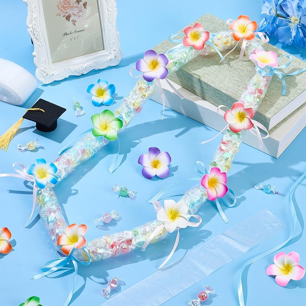 WEBEEDY 32 Set Graduation Candy Lei Making Kit Hawaiian Candy Leis Making Set Include Bags Artificial Flower Silk Ribbon for Gaduation Party Gifts Grad Wreath DIY Hawaii Tropical Summer Decor