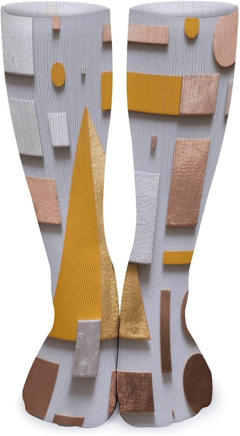 Densely Textured Geometry Crew Socks High Stocking Thermal Socks | Tube Socks-Breathable-Moisture-Soft-wicking for Hospital Pilates Yoga for women men Grippy for office and daily walking