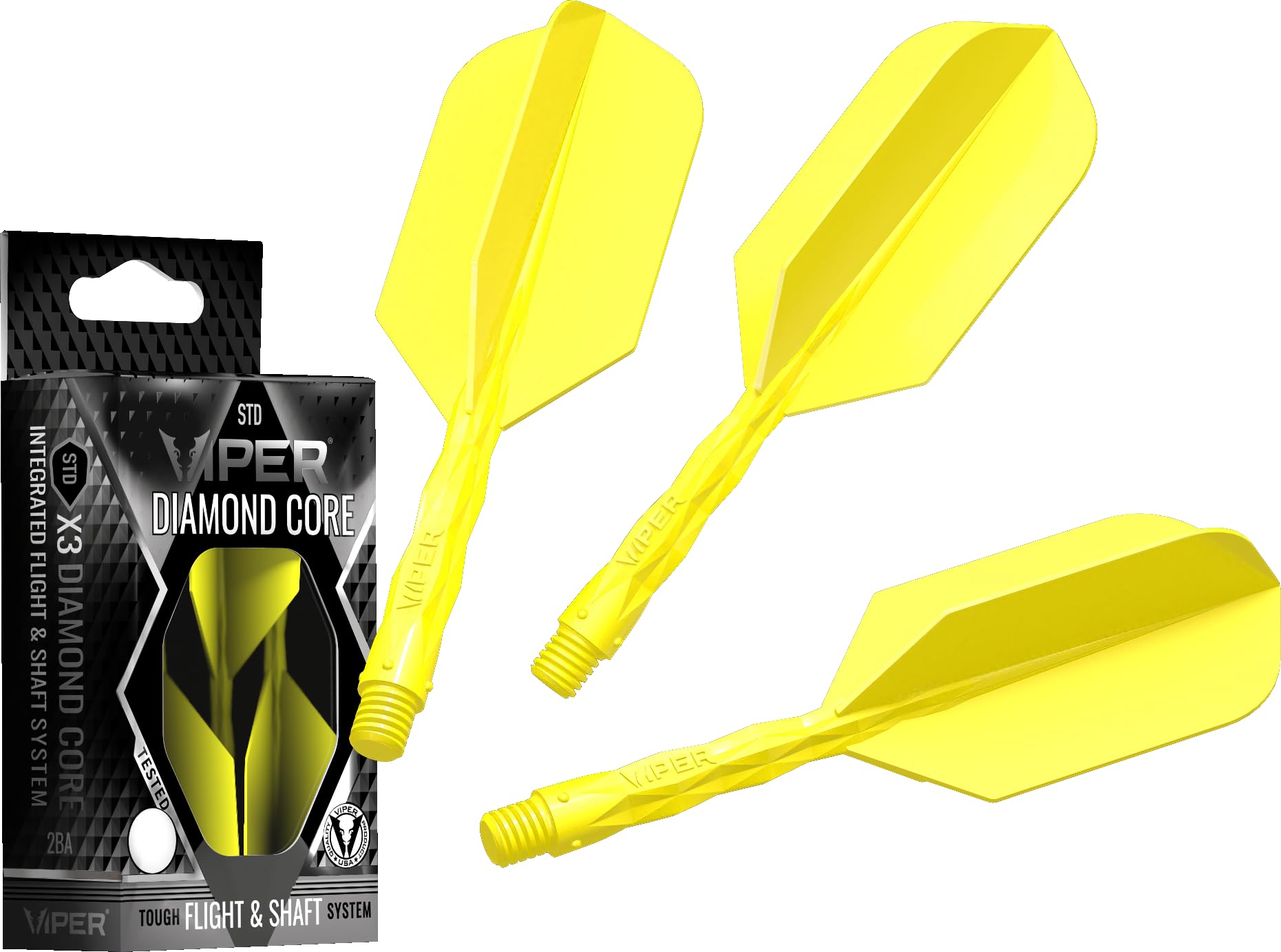Viper Diamond Core Integrated Dart Flight & Shaft System - Precision Darting Accessory with Tough Polymers for Enhanced Performance, Set of 3, InBetween Shaft, Slim Flight, Neon Yellow