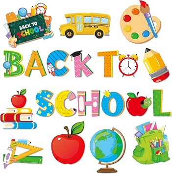 51Pcs Back to School Cutouts First Day of School Bulletin Board Decoration Pencil Paper Cut-Outs School Bus Theme Wall Decal for Teacher Students Classroom Game Party Supplies
