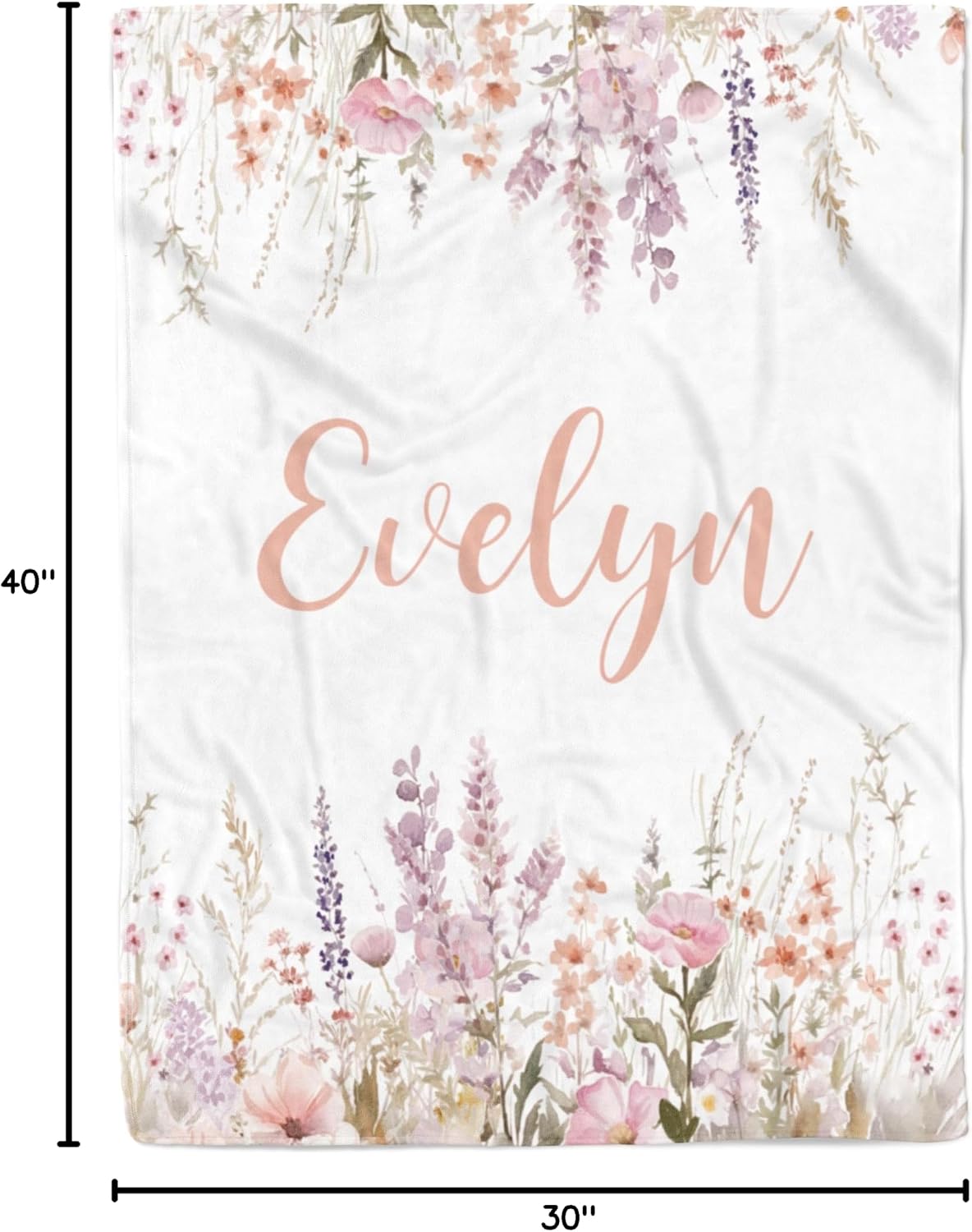 Pretty Wildflowers Floral Personalized Baby Girl Blanket (30 x 40 Baby), BB-01