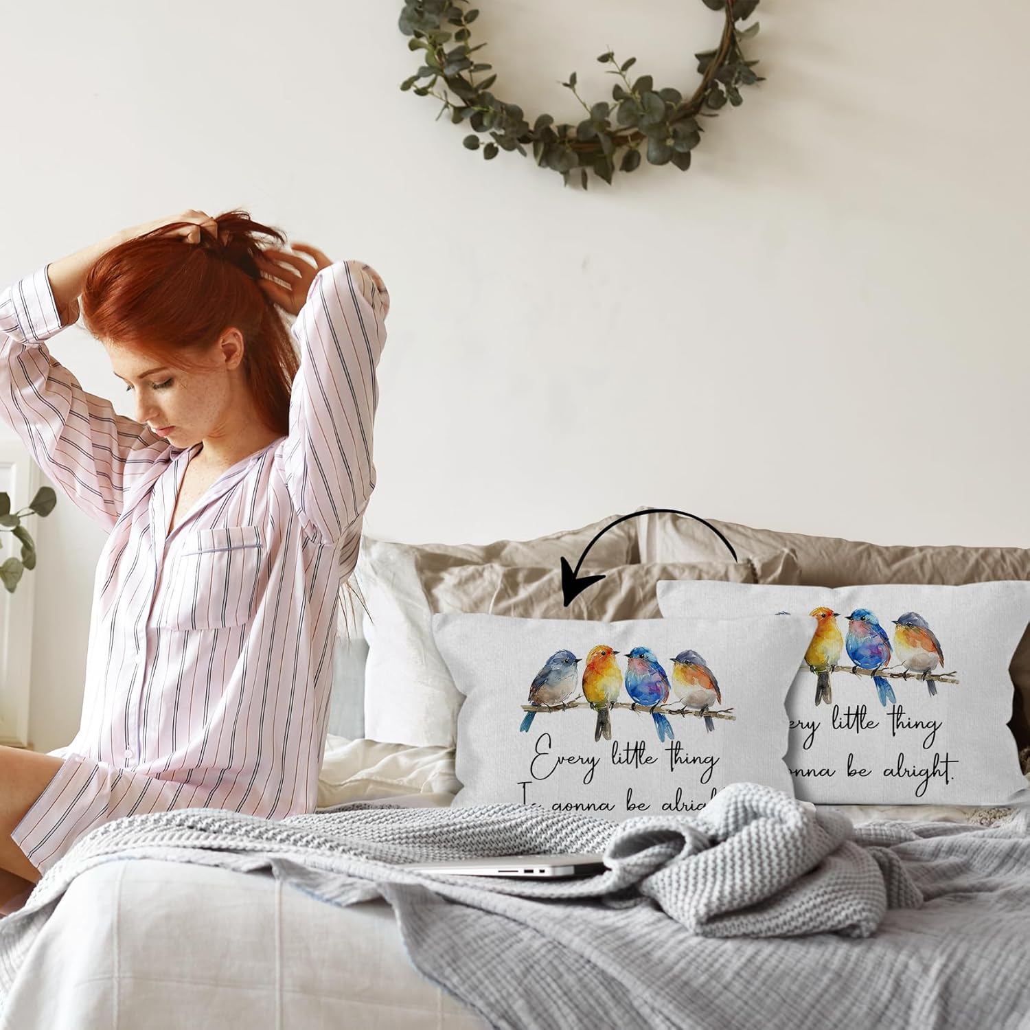 Inspirational Bird Throw Pillow Covers 16x24, Every Little Thing is Gonna Be Alright Positive Quotes Decorative Pillow Covers for Home Bedroom, Motivational Gifts Accent Pillows Cover Pillowcases - Image 3