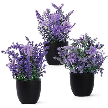 Svalor Artificial Lavender Plant with Pot Pack of 3