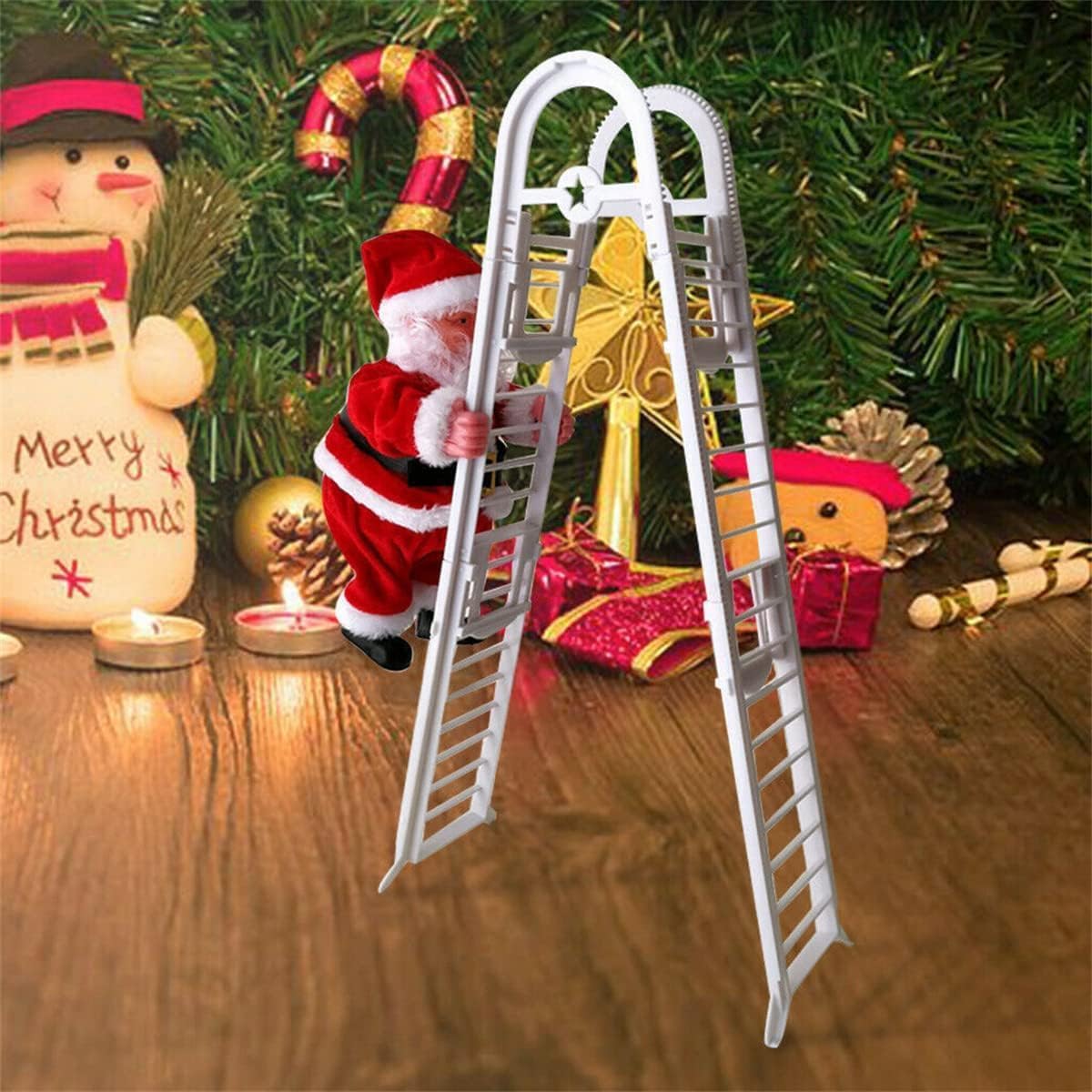 2026 New Electric Climbing Ladder Santa Claus,Climbing Up and Down Santa Claus on Ladder with Music and Bag,Holiday Party Home Door Wall Tree