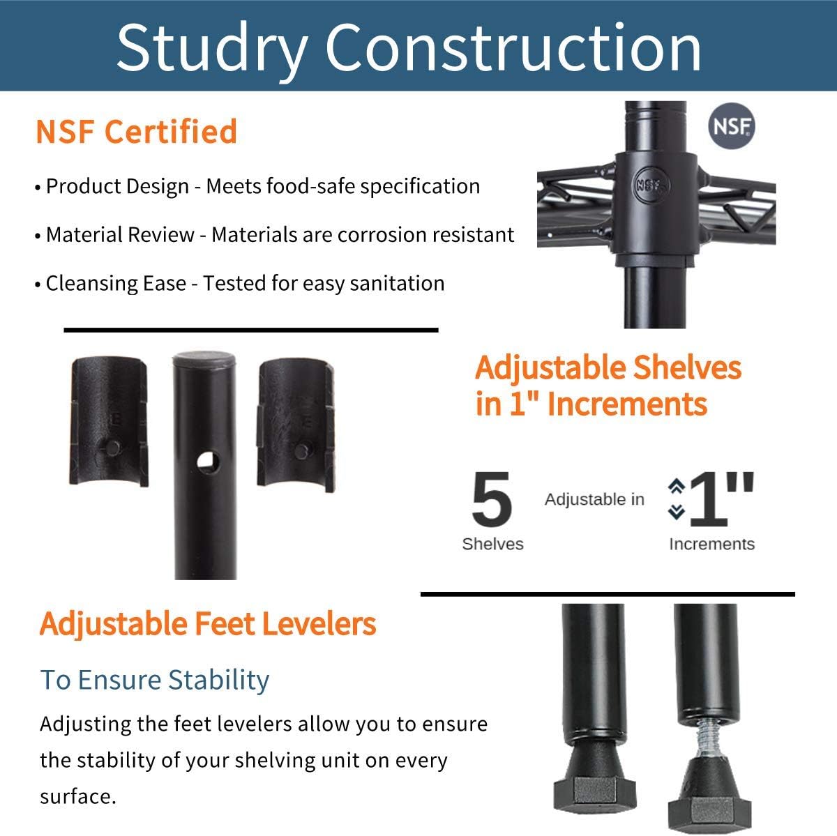 Storage Garage Organizer Metal Shelving Unit， 5-Tier 24" Steel Utility Wire Storage Racks and Shelving， 750Lbs Rust-Proof Storage Shelves , NSF Certification Shelf for Kitchen Office Garage