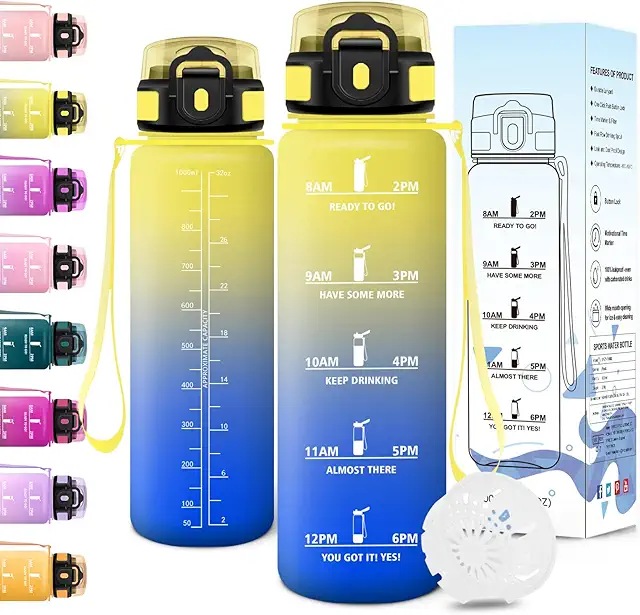 Gourde Sport 1L Anti-Fuite, Réutilisable sans BPA, Jaune & Bleu Roi