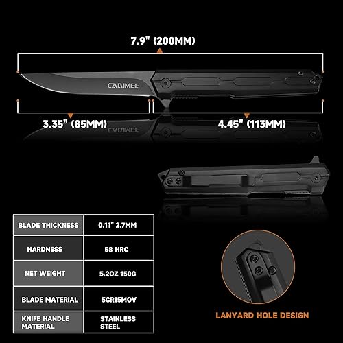 Miniatura 3 de Carimee Cuchillo plegable de bolsillo, cuchillo delgado EDC para caballeros para hombres con hoja de acero 7Cr17Mov, mango de acero inoxidable, clip