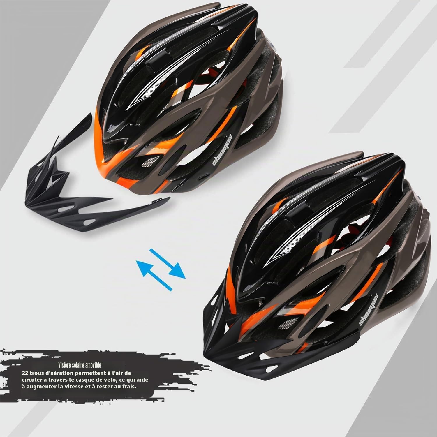 Casque Velo Homme,Shinmax Casque Velo Femme avec Lumière et à Détachable Visière Certifié CE Casque Velo Adulte Ajustable Casque VTT Sac Portable Casque Vélo Spécialisés Casque Velo Route