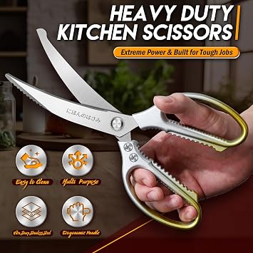 TIJERAS Kitchen Scissors Set Gold Bundle With 3Piece HandForged Meat Cleaver Set
