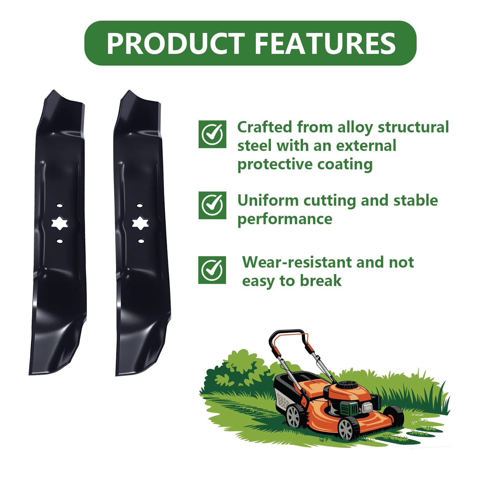 942-0610A Cuchillas para cortacésped Cuchillas para Mulching para Plataforma 96,52 cm (38 Pulgadas) Repuesto 2Piezas