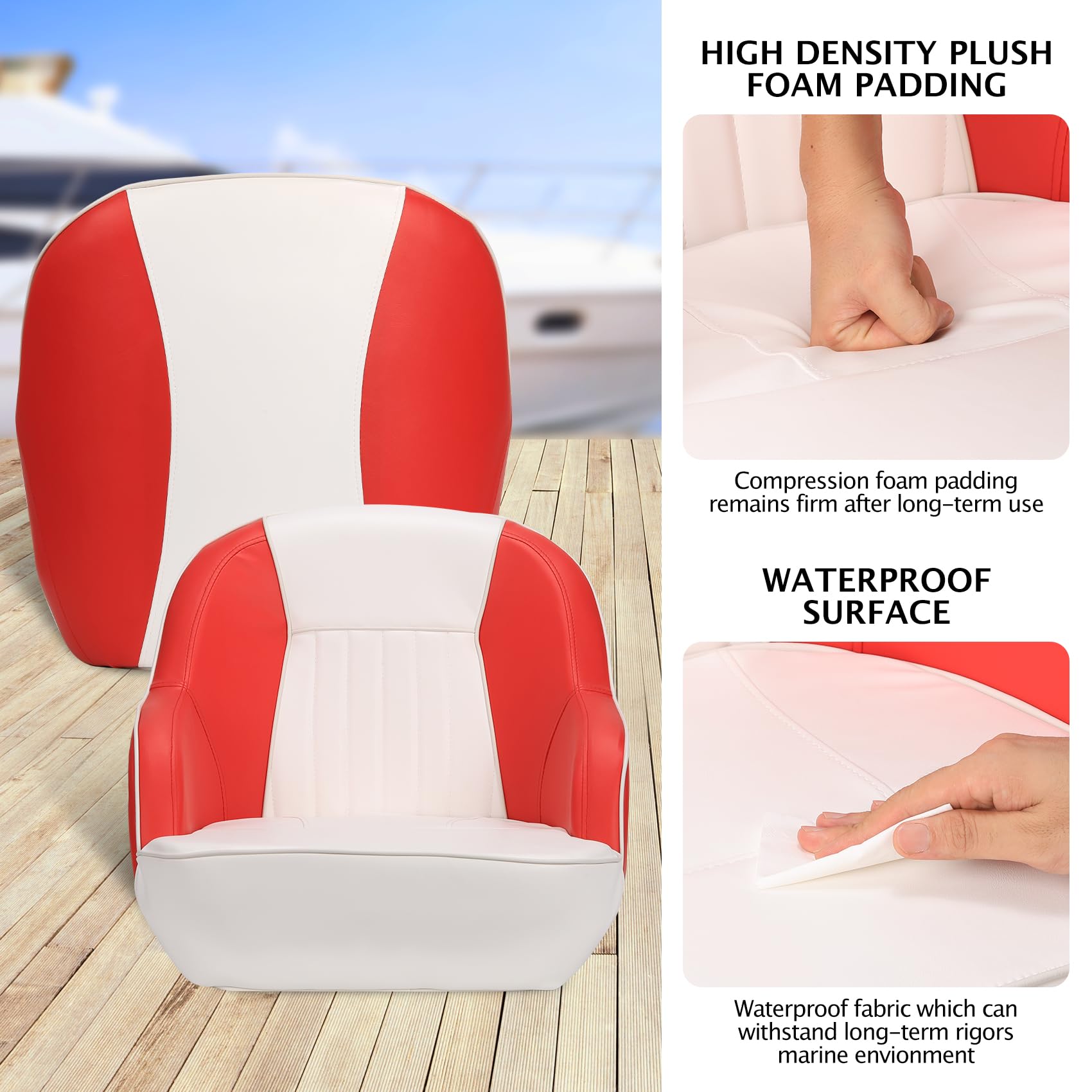 Sedia capitano ergonomica per barca pontoon - Imbottitura in schiuma densa, schienale alto, braccioli curvi - Struttura in plastica stampata a iniezione, montaggio standard - Ideale per pesca