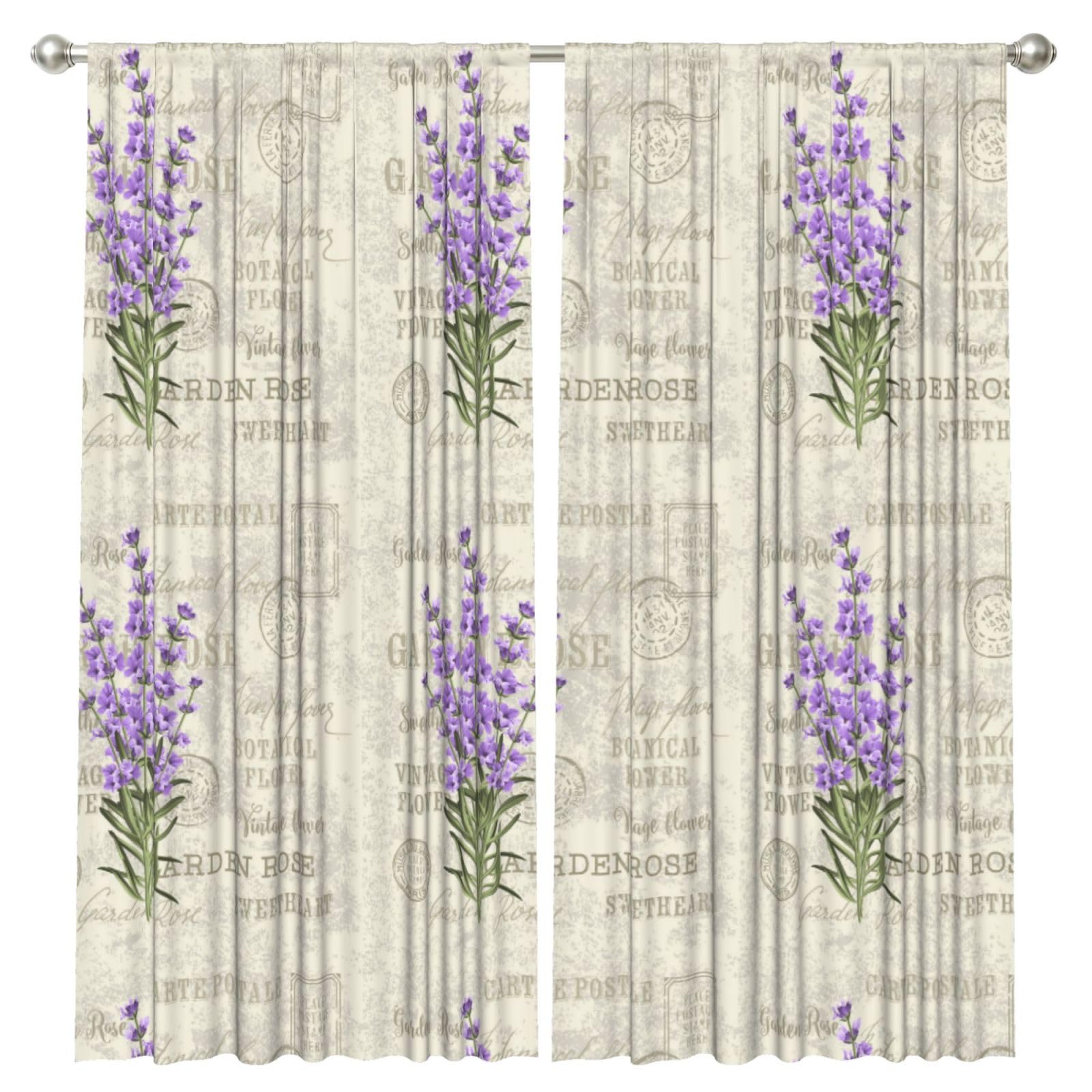 InOmak Retro Lavender Stamp, 2 Panels Window Curtains 52 x 84 Inch Blackout Curtains for Living Room Bedroom