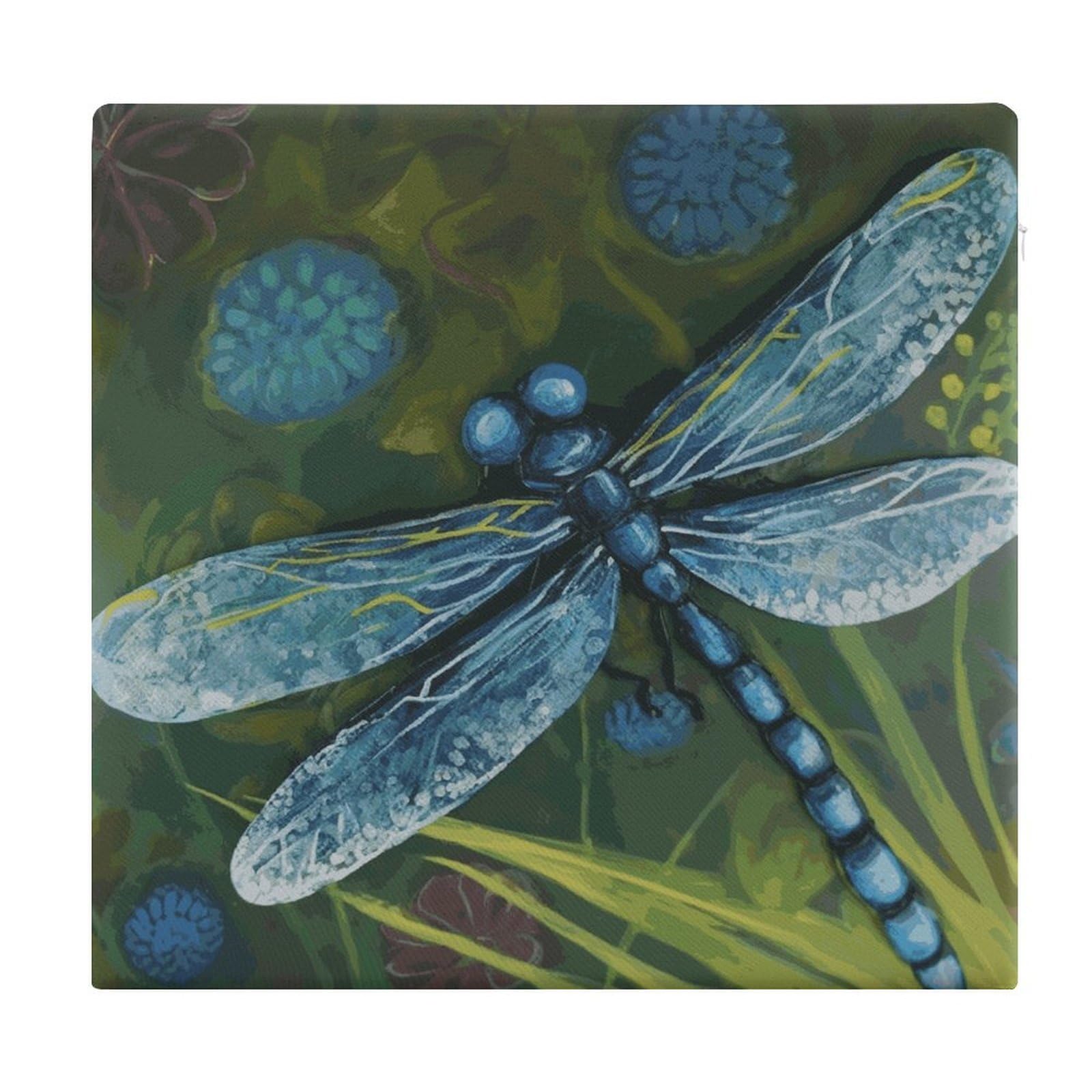 JTREHY Hand Painted Blue Dragonfly Chair Cushions Non-Slip Bar Stool Cushions Ultra Soft Warm Memory Foam Meditation Cushion Removable Large Square Seat Cushions for Dining Chair 15x14In