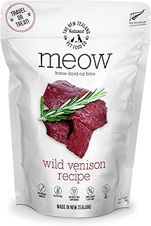 The New Zealand Natural Pet Food Co Meow Freeze Dried Cat Food - Wild Venison Recipe, High Protein Treats, Meals & Toppers, Dry Cat Food, 1.76 oz