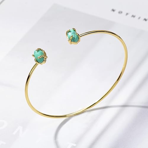 Miniatura 2 de Lauren-Spencer Brazalete abierto para mujer, chapado en oro plateado, con piedras preciosas turquesa, cuarzo rosa, ajustable, apilable, regalo