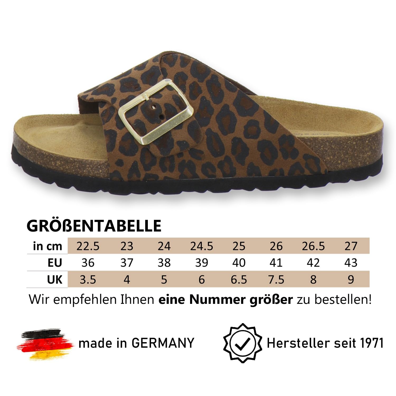 AFS-Schuhe 2150 Sandalias de mujer de piel auténtica, sandalias de verano con hebilla grande, hechas a mano en Alemania