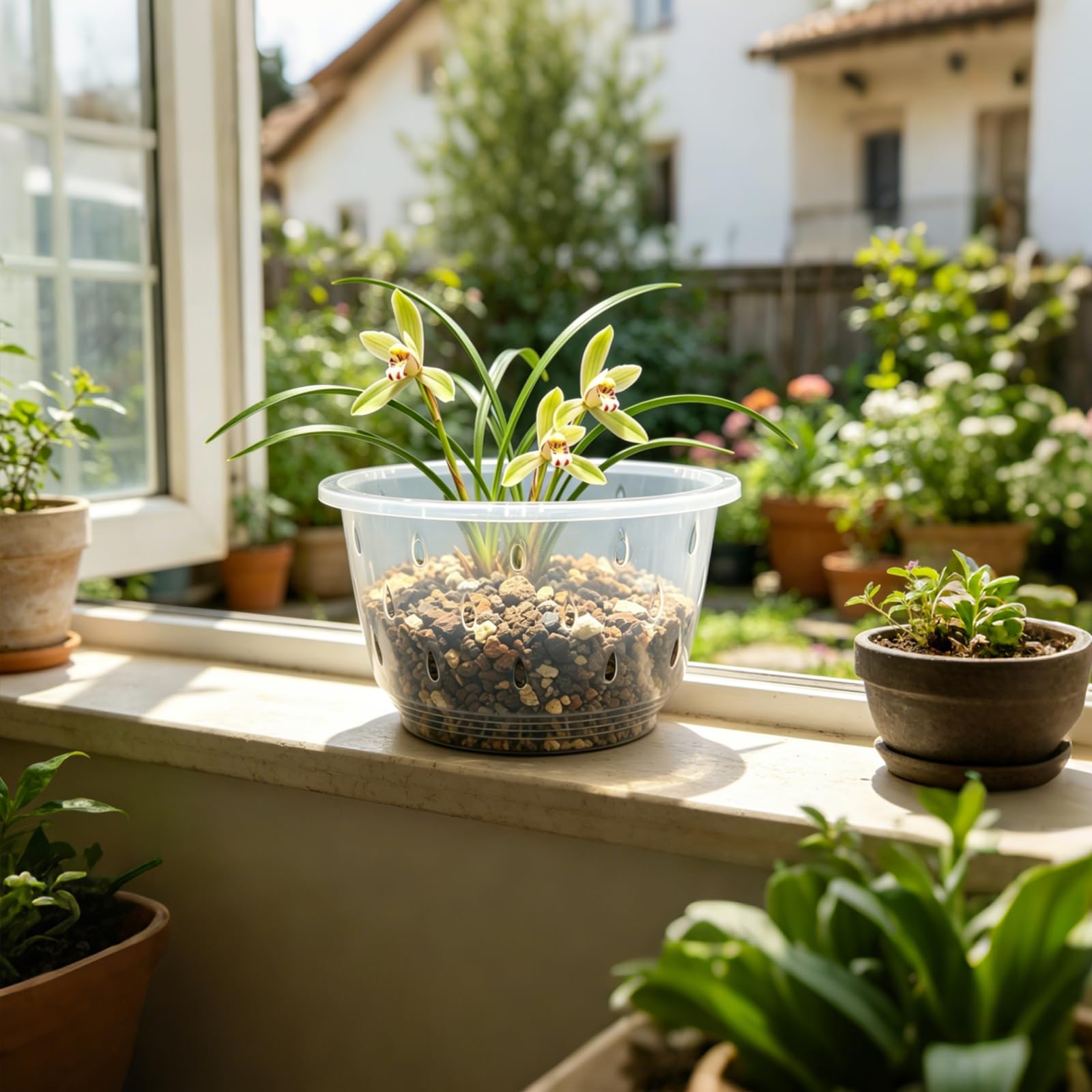 Lot de 12 pots à orchidées transparents de 20 cm avec trous, pots de fleurs en plastique transparent pour plantes et rempotage, pots de fleurs de jardin pour la maison et le bureau