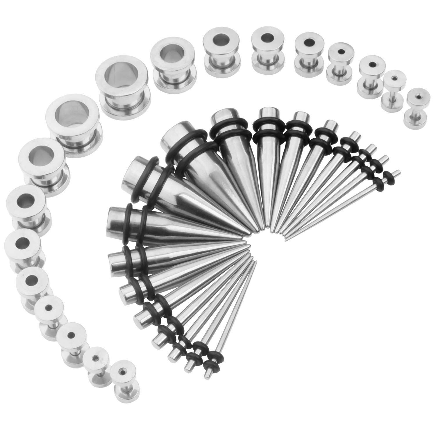 CABBE KALLO 36 pcs 14G-00G Ear Stretching Kit Stainless Steel Tapers Screw Fit Tunnels Set Piercing Body Jewelry