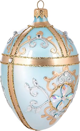 Miniatura 2 de Miss Christmas Palace Collection 2024 - Adorno para árbol de Navidad de cristal soplado de 5 pulgadas con huevo Fabergé azul y dorado (azul