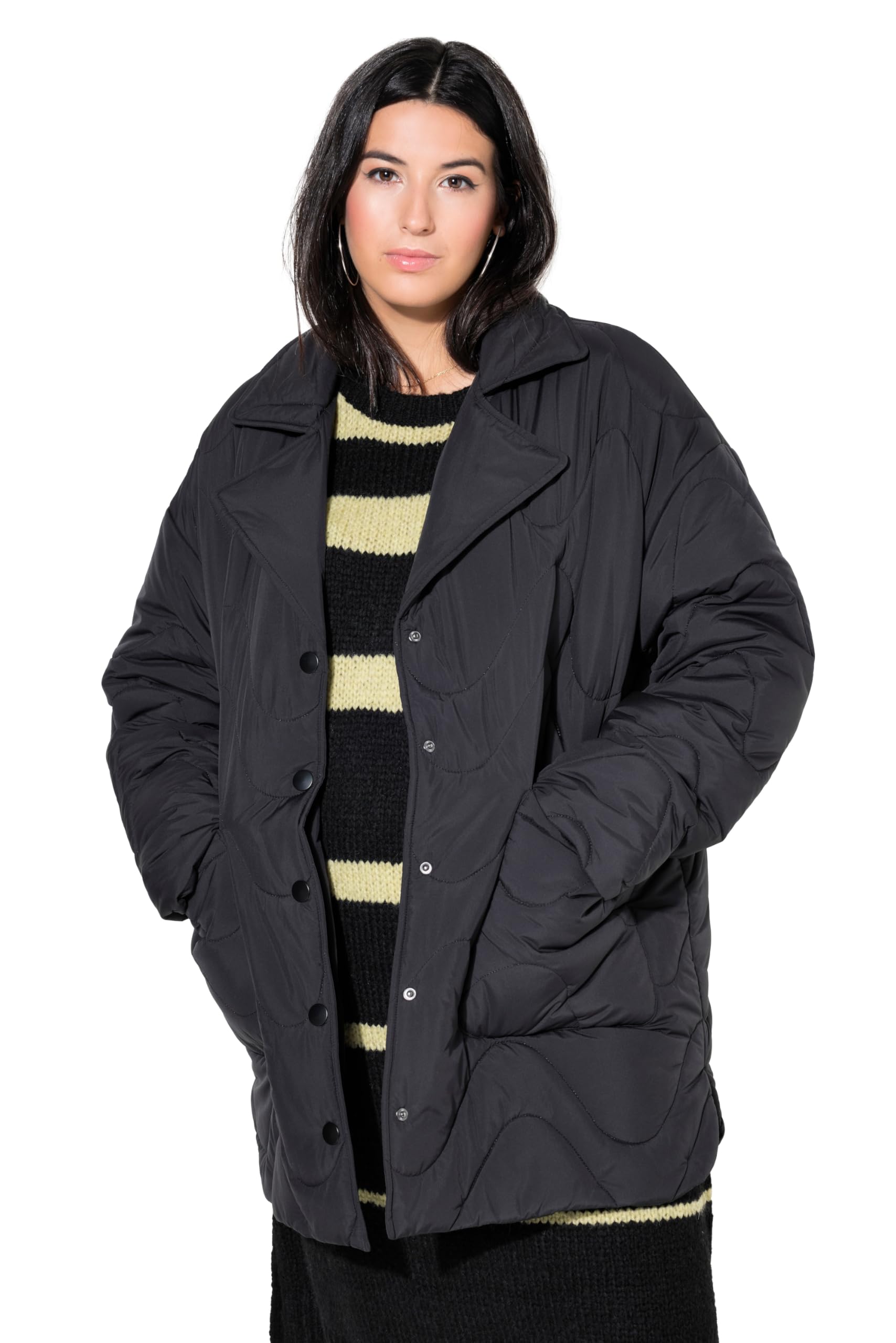 Studio Untold Damen große Größen Übergrößen Plus Size Steppjacke, Loose Shape, Wellenstepp, Reverskragen, Seitenschlitze 828086