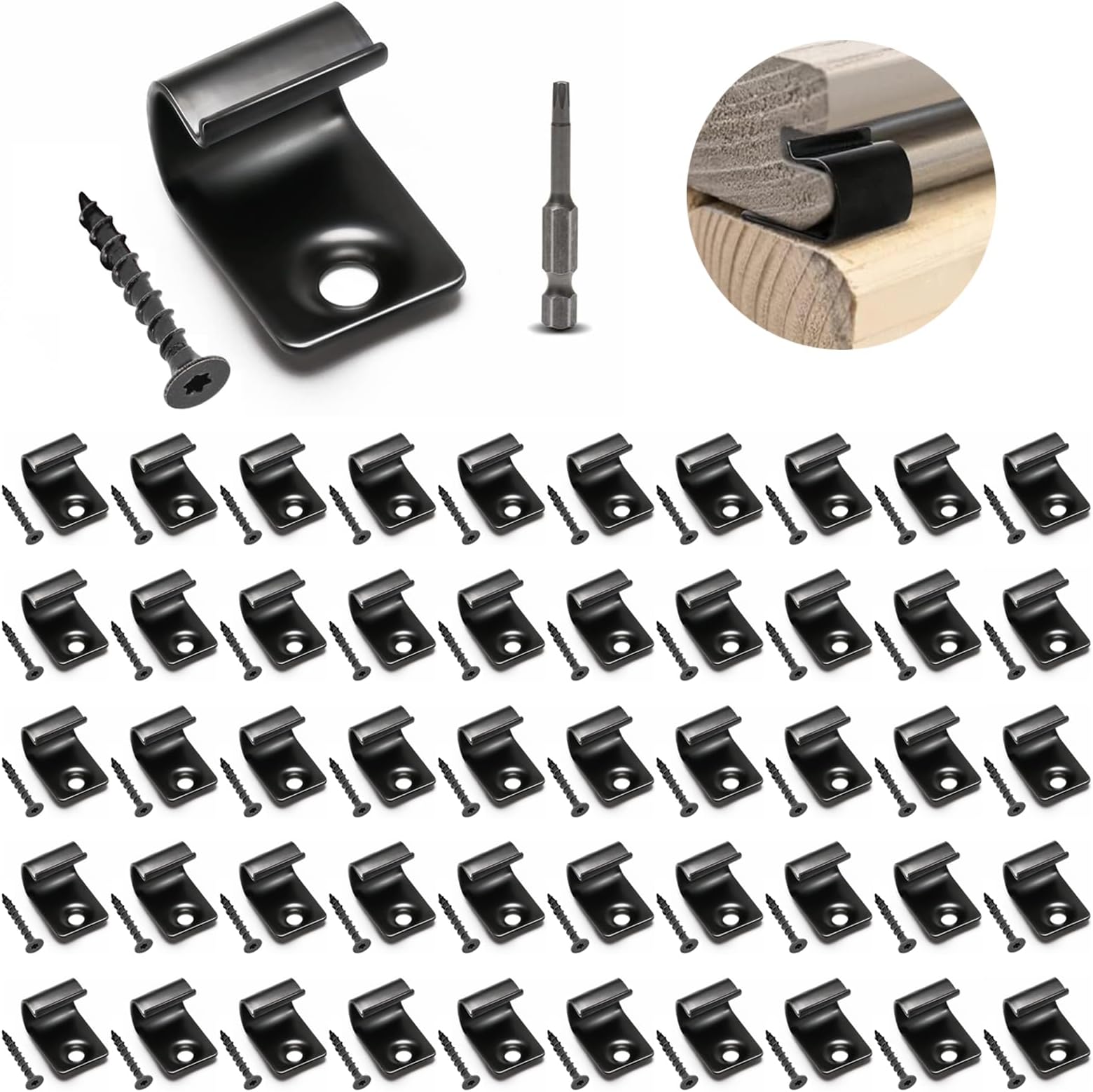 Starter Deck Clips, URABLAZ 50 Pack Universal Decking Clips with 52 Torx Srews, 1 Torx Bit, Stainless Steel Starter Clip Hidden Fasteners for 400 sq. ft. Composite Decking Board