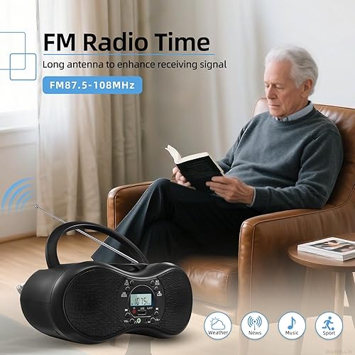 Miniatura 5 de Boombox reproductor de CD portátil para el hogar con radio FM, reproducción de CD-RCD-RWMP3 CDs, control remoto, Bluetooth, puerto USB, entrada