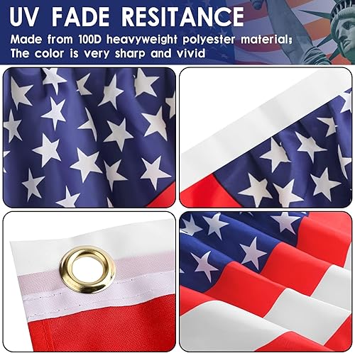 Miniatura 4 de 10 banderas patrióticas plisadas de Estados Unidos con bridas y ojales de latón para decoración del Día de los Caídos del 4 de julio al aire libre