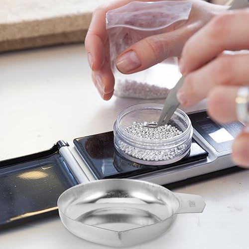 Miniatura 2 de Angoily 2 bandejas de polvo de pesaje, bandejas de pequeña escala, bandeja de báscula de alta precisión, platos de pesaje de acero inoxidable,