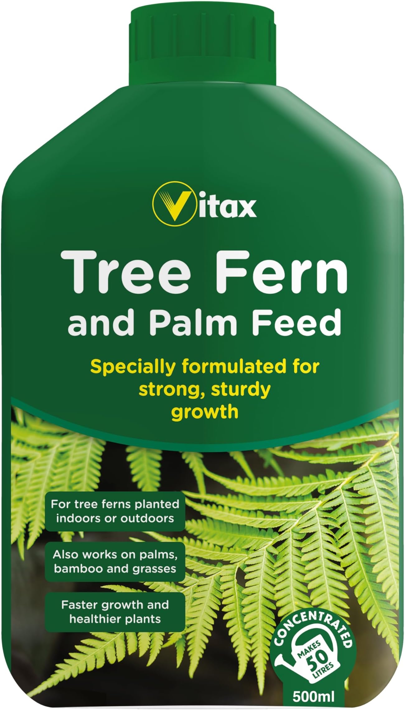 Vitax Tree Fern And Palm Feed, For Tree Ferns, Ferns, Palms And Grasses. The Perfect Balance Of Nutrients To Maximise Growth, Easy To Use, Concentrated - 500Ml Makes 50L