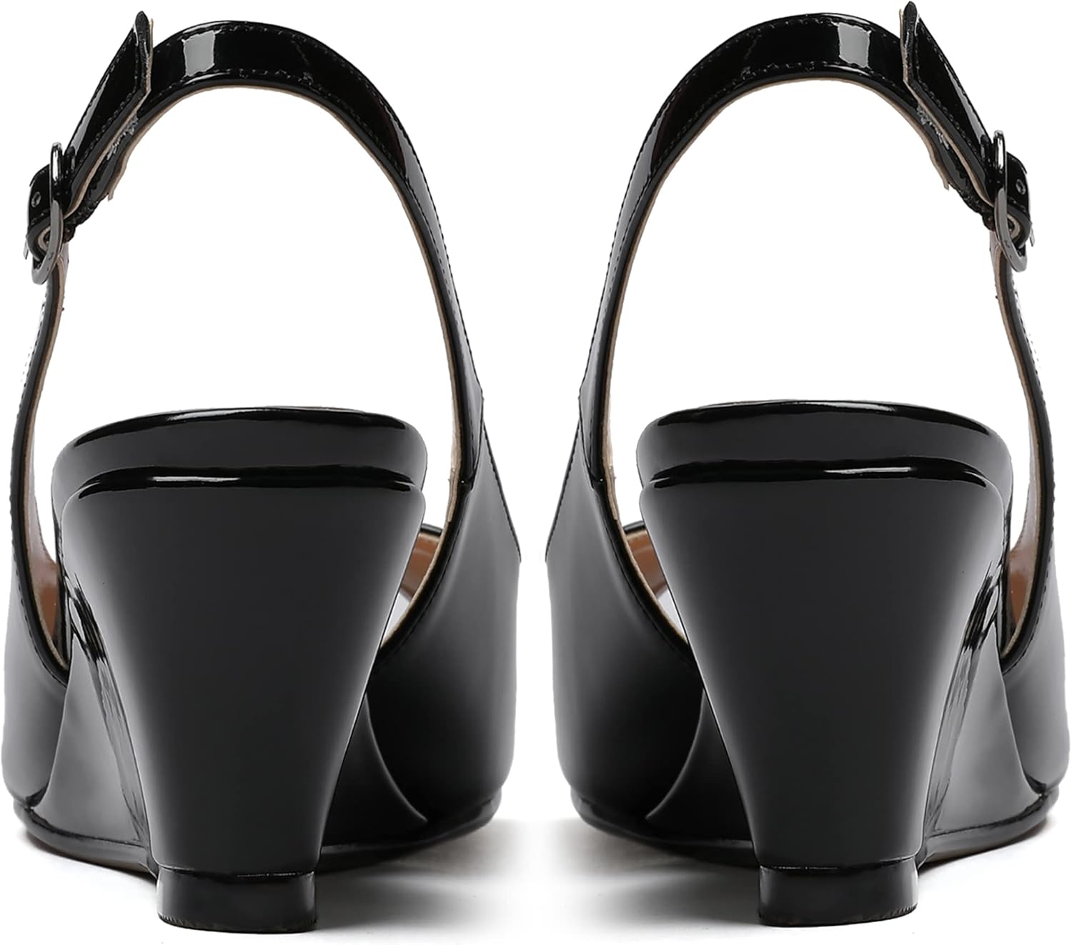 WAYDERNS Women's Peep Toe Slingback Buckle Patent Leather Wedge Low Heel Pumps Shoes 2 Inch