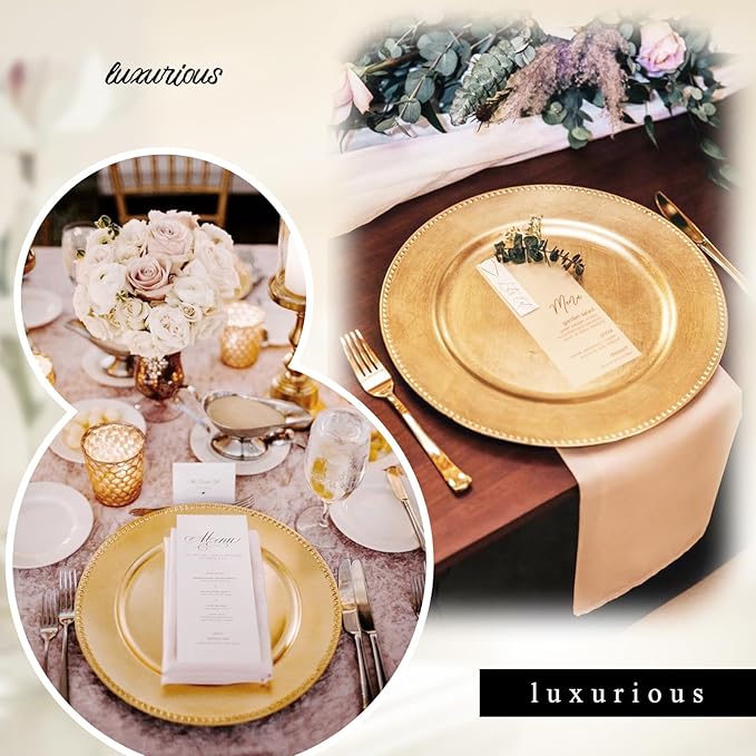 50 Platos Cargadores Dorados Redondos 33 cm Plástico Fiestas Bodas Decoración miniatura 6