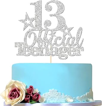 Birthday Queen Glitter Silver 13 Official Teenager Cake Topper for Boy or Girl, Happy 13th Birthday Party Decoration, Hello 13, Cheers to 13 Years, 13th Birthday Anniversary Party Supplies